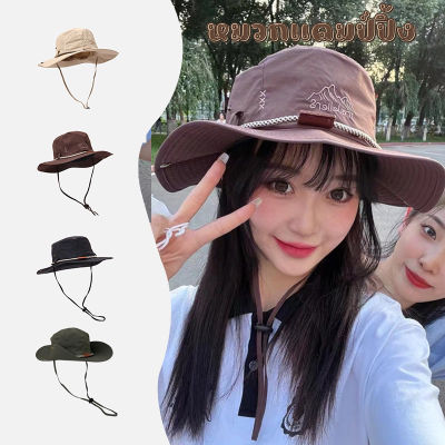 🔥พร้อมส่งทุกวัน🔥 หมวก bucket เดินป่า หมวกแคมป์ปิ้ง E38 ปักลาย TRAVELLERS มีเชือกรัดกระชับ เปลี่ยนทรงปีกหมวกได้ l HK