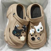 Cute Cat Hole Garden Shoes For Women Slippers QYCKABY 2023 Summer High-Heeled Thick Sole Soft Sandals Outdoor Beach Slippers DIY