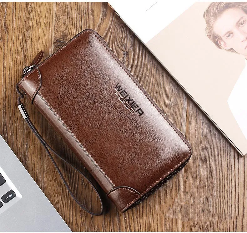 Long Business Men's Leather Wallet Card Holder Big Capacity Organizer Purse  Male Zipper Coin Pocket Phone Clutch Bag For Man
