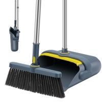 Broom and Dustpan Set with Adjustable Long Handle 180° Rotating Broom Dustpan Combo Upright Standing Sweeper Dustpan Set with