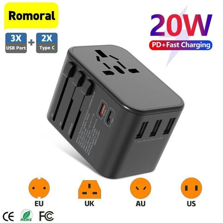 Universal Travel Adapter Plug PD20W QC3.0 Fast Charging USB Type-C 110V ...