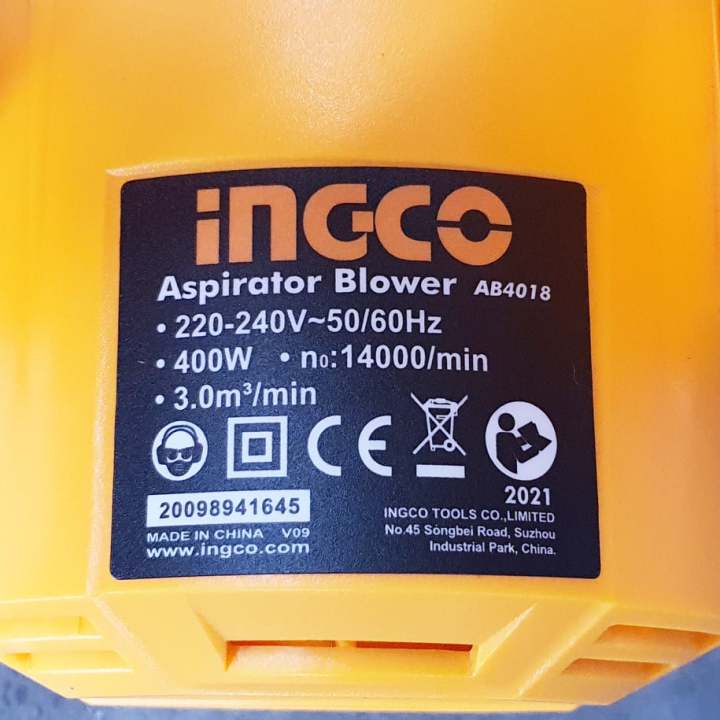 ingco-เครื่องเป่าลม-รุ่น-ab4018-เป่าลมไฟฟ้า-400-วัตต์-blower-ล้างแอร์-สามารถเป่าได้และดูดได้-พร้อมถุงเก็บฝุ่น-เป่าลม-ดูดฝุ่น