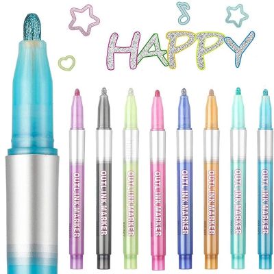 Haile 8 Color Christmas Pen Highlighter Double Line Outline Art Pen Marker Pens Bullet Diary Poster Card DIY Painting Writing