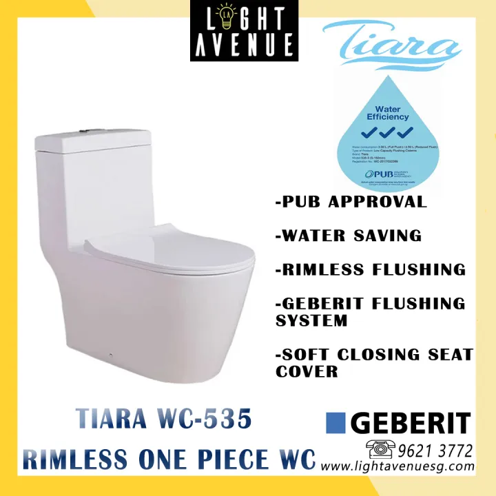 Tiara Wc 535 Rimless One Piece Toilet Bowl Lazada Singapore