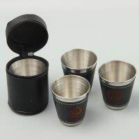 【YF】☎❁❈  4pcs/lot 30/70/150ML Outdoor Camping Tableware Cups Set Wine Beer Cup Mugs Leather Holder