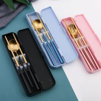 3pcs Portable Stainless Steel Tableware Camping Spoon Fork Student Cutlery Set Travel Chopsticks Kitchen Utensils Flatware Sets