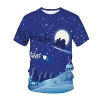 Christmas Carnival Trend ซานตาคลอส สุขสันต์วันปีใหม่ผู้ชายและผู้หญิงเสื้อยืด Hip Hop 3D Printing เสื้อยืดคอกลมแขนสั้น
