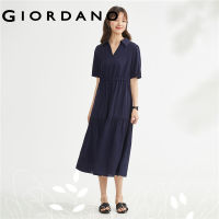 GIORDANO Women Dresses V-Neck Collect Waist Gentle Chiffon Dresses Puff Sleeve Comfort Summer Fashion Casual Dresses 18463713