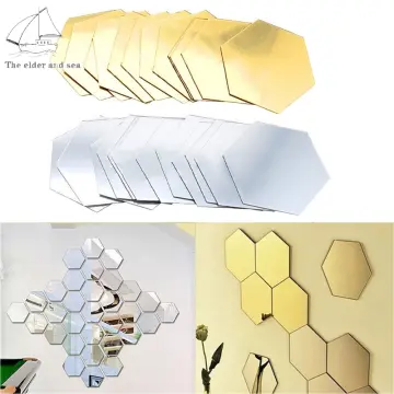 12 Pcs Mirror Acrylic Wall Stickers Removable Mirrors Wall Decal Geometric  Hexagon Decal Wall Sticker For Home Bedroom Living Room Decor