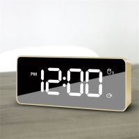 LED Mirror Alarm Clock Snooze Digital Table Clock Wake Up Light Electronic Large Time Temperature Display Desk Clocks USB Charge