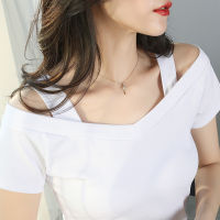 Cotton Women T-shirt Square collar Short Sleeve women shirt All match Lady Top Black White Gray Yellow Shir