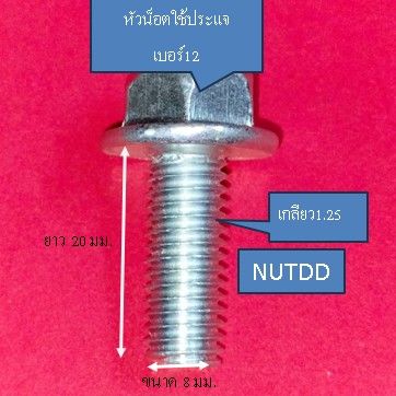 น็อตตัวผู้ติดแหวนเบอร์12 (M8) เกลียวยาว20มิล #เกลียวมิล1.25 (1ถุง10ตัว)