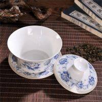 350ml Extra Big Sancai GaiWan Chinese Old Beijing Egg Shell Tea Bowl Jingdezhen Blue and White Porcelain Tea Cup