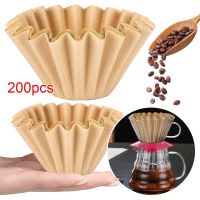 WENW 200pcs ธรรมชาติตามธรรมชาติ ตัวกรองจีบหนา ตัวกรองกาแฟธรรมชาติแบบใช้แล้วทิ้ง ตัวกรองกาแฟใช้แล้วทิ้ง ตัวกรองกาแฟถ้วยเดียว ตัวกรองกาแฟ ตัวกรองตัวกรอง