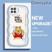 Chenyyyka เคสสำหรับ OPPO A93 2020 F17 Pro Reno 4F Reno 4 Lite เคส Reno4การ์ตูนน่ารักวินนี่ช้อนส้อมมีดหมีพูห์หมีสีสันสดใสสดใสขอบครีมคลื่นเคสมือถือกันกระแทกแบบใสนิ่มเคสโปร่งใสลายกล้องถ่ายรูปสร้างสรรค์เรียบง่ายฝาครอบป้องกันซิลิโคน