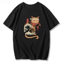 Catana T Shirt In Edo Nekoffee Japanese Streetwear Mens Cat Tees Anime Ukiyo E Ondas O Neck 100% Cotton Harajuku Vintage Tshirts| |   - AliExpress