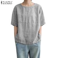 COD dhdfxcz ZANZEA Women Korean Daily Casual Round Neck Half Sleeves Striped Blouses