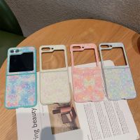 Zflip5 Flip5 Galaxy Zflip 5 Z เคสดอกไม้สำหรับ Samsung กลิตเตอร์แบบเรียบง่ายหรูหราแบบเกาหลีฝาหลังกันกระแทกสำหรับผู้หญิง Gi