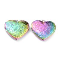 1pc  304 Stainless Steel Locket Pendants Photo Frame Pendants for Necklaces Heart with Flower Rainbow Mixed Color 29x28.5x7mm Hole: 2.1mm