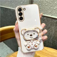 เคสกระจกที่วางโทรศัพท์ลายหมีสำหรับ Samsung Galaxy,S21 S20 S22 S10 Note 10 20 Plus Ultra S20พิเศษ Fe S 21เคสมีขาตั้ง