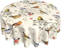 sorfbliss Bird Tablecloth Summer 60 Inch Round Tablecloth with Birds Rustic with Wrinkle Resistant for Party Picnic Tabletop