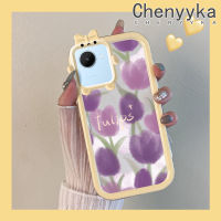 เคส Chenyyyka สำหรับ Realme C30s C30 Narzo 50i Prime เคสสีม่วงทิวลิปน้อยมอนสเตอร์ตัวนิ่มกันรอยขีดข่วนเคสโทรศัพท์โปร่งใสฝาครอบป้องกันเลนส์กล้องถ่ายรูป TPU ซิลิกาเจล