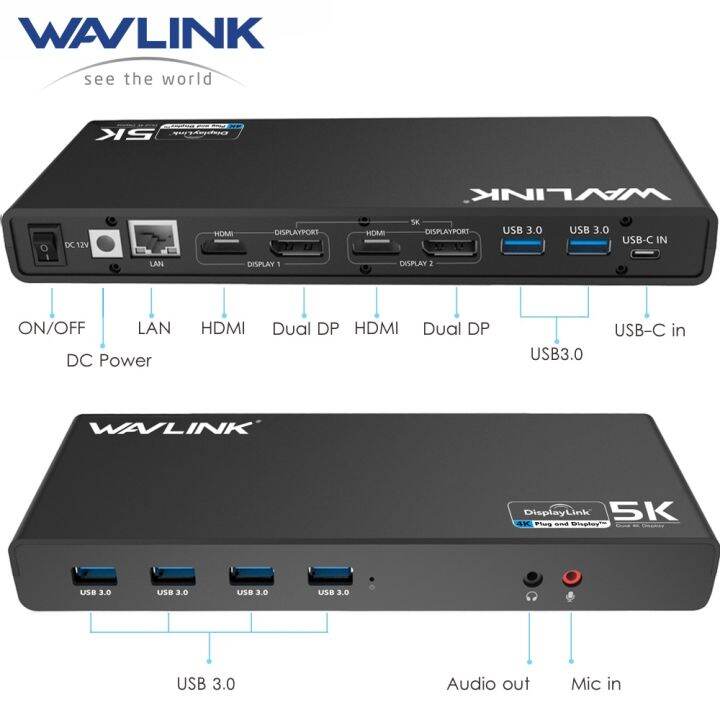 Wavlink Universal TypeC Docking Station Displaylink 4K/5K USBC Dual