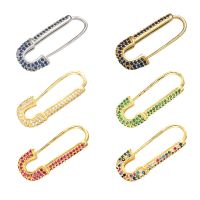 Colorful CZ Zircon Safe Pin Ear Ring Gold Metal Pierced Earrings Punk Rock Style For Women Men Party Exquisite Jewelry Gifts