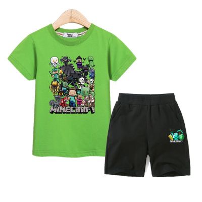 เสื้อผ้า Minecraft เด็กเสื้อยืดและกางเกงขาสั้น 2 piece suit kid clothes Minecraft boy set