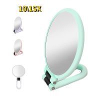 [Hot On Sale] 10/15X 180° Rotatable Magnifying Light Makeup Mirror Handheld Folding Double Sided Makeup Vanity Mirror Portable Makeup Tool