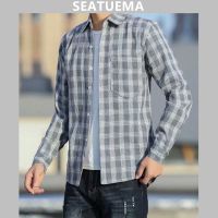 SEATUEMA เสื้อเสื้อเชิ้ตลายตารางแขนยาวผู้ชาย,เสื้ออเนกประสงค์ใหม่เสื้อเชิ้ตแฟชั่นหลวมเทรนด์ฉบับภาษาเกาหลี