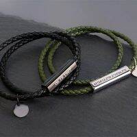 Personalized Braided Rope Genuine Leather Bracelets Custom Engraved Name/Date/Text Charm Magnetic Clasps Bracelets Women Jewelry