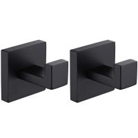 2 Pack Matte Black Towel Hook Stainless Steel Bathroom Rust Proof Clothes Towel Coat Hook Wall Mounted Square Toilet Kitchen Heavy Duty Door Hanger