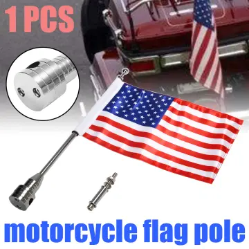 BOKALI 1x Motorcycle American USA Flag Pole Luggage Rack Side Mount For  Harley Silver