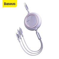 Baseus สายชาร์จเร็ว 3.5A พับเก็บได้ 3-in-1 พร้อมไฟ Micro+Type C+ รองรับการส่งข้อมูล กระจกส่องสว่าง สายเคเบิลข้อมูล ยืดหดได้ สามสาย USB เป็น M+L+C 3.5A dgh