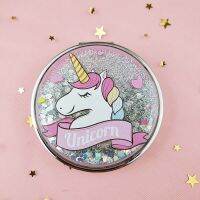 Mini Unicorn Makeup Mirror Compact Pocket Mirror Portable Double-Sided Folding Cosmetic Mirror Gifts With flowing sparkling sand Mirrors