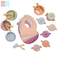 5PCSSet Silicone Bowl Bibs Cup Tableware Baby BPA Free Waterproof Spoon NonSlip Feedings Silicone Bowl Tableware Baby Products