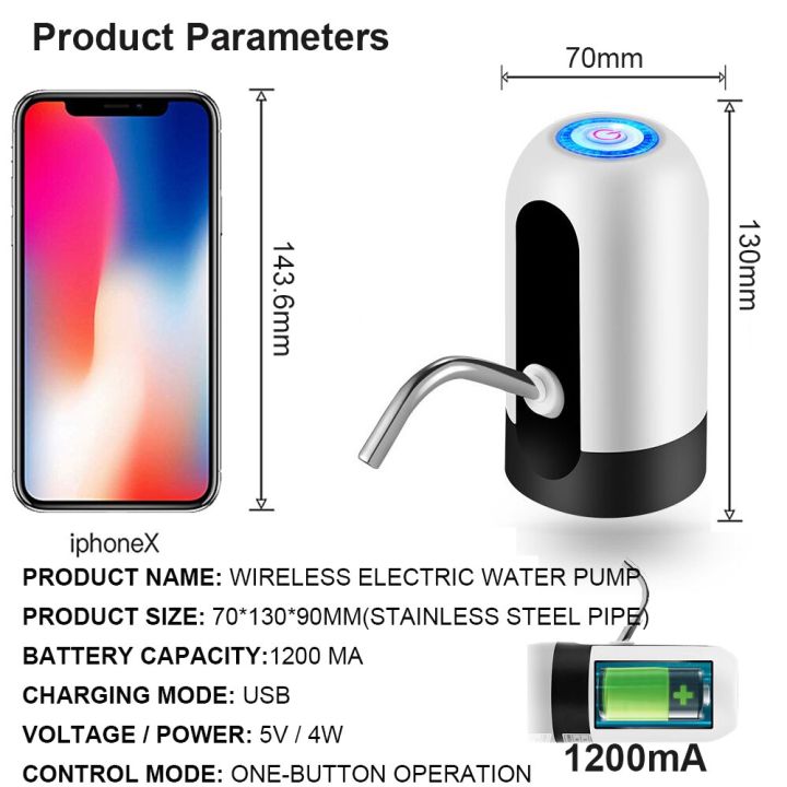 ปั๊มกระบอกน้ำในบ้านปั๊มน้ำไฟฟ้าถังใส่น้ำชาร์จ-usb-อัตโนมัติแบบพกพาเครื่องจ่ายเครื่องดื่มเครื่องจ่ายน้ำ