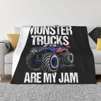 Monster Jam Monster Trucks Are My Jam Lifted Truck Blanket Velvet Print Funny Offro Throw Blankets for Bed Travel Bedspreads