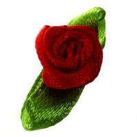 100pcs Mini Satin Ribbon Rose Flower Leaf Wedding Decor Appliques Sewing DIY Main Color:Red