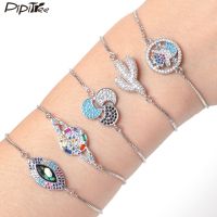 41 Styles CZ Zircon Jewelry Bracelet Bangle Copper Silver Color Cactus Moon Star Evil Eye Charm Bracelet for Women Party Wedding