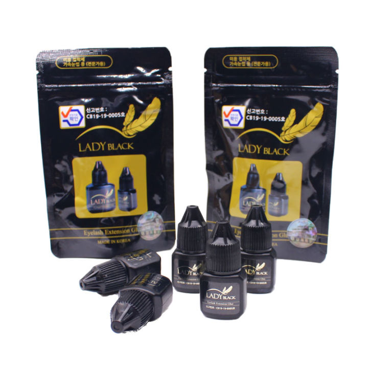 5-bottles-korea-lady-black-glue-5ml-eyelash-extensions-glue-with-sealed-bag-fast-drying-duration-lower-irritation-beauty-tools