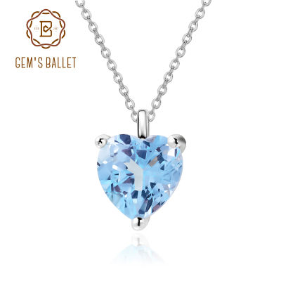 GEMS BALLET 925 Sterling Silver Heart-shaped Jewelry 1.54 CT Natural Sky Blue Topaz Pendant Necklace Women Gifts