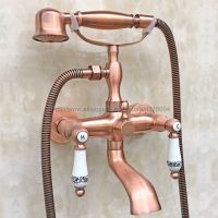 Antique Red Copper Wall Mounted Telephone Euro Bath Tub Faucet Mixer Tap w/ Handheld Spray Shower Ntf804