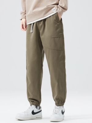 HOT11★กางเกงคาร์โก้แฟชั่นเกาหลีผู้ชายใหม่2023สำหรับฤดูใบไม้ร่วงกางเกงทรงหลวมเอวสูง celana joger โพลีเอสเตอร์แบบลำลองพร้อมเข็มขัด