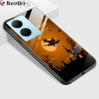 Jizetin เคสสำหรับ Vivo Y78 Y78 5ก. + ปาร์ตี้ฮาโลวีนกันกระแทก5ก. เคสเครื่องประดับโทรศัพท์ฟักทองค้างคาวแม่มดความหวาดกลัวเคสกระจกเทมเปอร์ฝาครอบป้องกัน