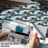 27Pcs/Pack 20x10cm Blue Grey Marble Bricks Self-adhesive PVC Wall Stickers DIY Bathroom Kitchen Wall Tile Stair Sticker