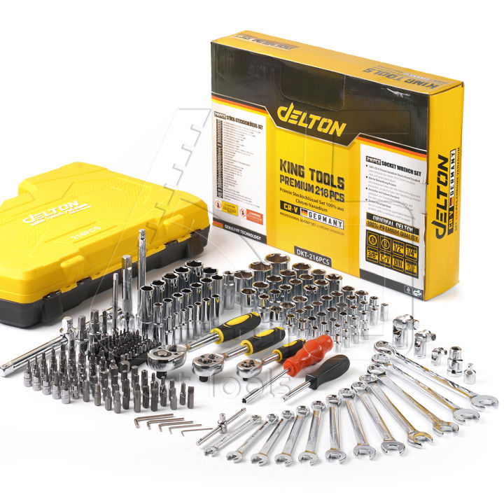 delton-king-tools-เครื่องมือช่าง-ประแจ-ชุดบล็อก-216-ชิ้น-ชุดใหญ่-ขนาด-1-4-นิ้ว-3-8-นิ้ว-1-2-นิ้ว-ชุดเครื่องมือ-ชุดประแจ-ลูกบล็อก-บล็อก-ไขควง-king-tools-series-ผลิตจากเหล็ก-cr-v-แท้-รุ่น-dkt-216pcs