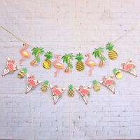 Gilded Flamingo Pineapple Banner Hawaii Summer Birthday Party Decor Happy Tropical Aloha Hawaiian Flamingo Garland Beach Party