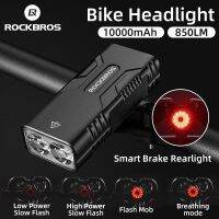 ROCKBROS ไฟจักรยาน850Lumens 10000MAH,ไฟหน้าจักรยานประเภท-C USB ไฟฉายด้านหน้ากันน้ำสูง